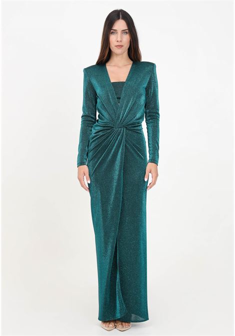 Long emerald green dress for women with a light shimmering effect SIMONA CORSELLINI | A24CEAB045-01-TJER00490709